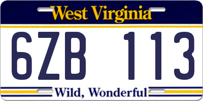WV license plate 6ZB113