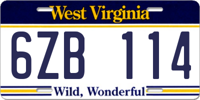 WV license plate 6ZB114