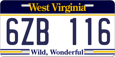 WV license plate 6ZB116