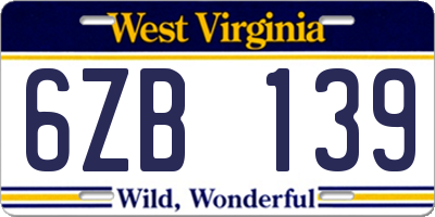WV license plate 6ZB139