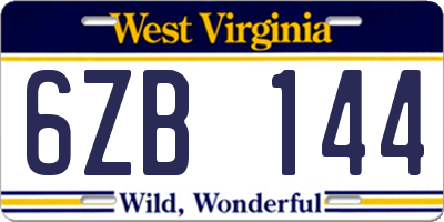 WV license plate 6ZB144