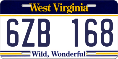 WV license plate 6ZB168
