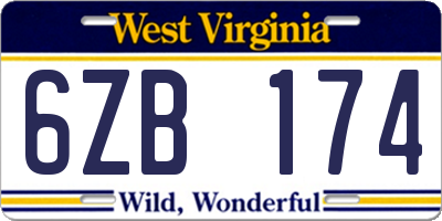 WV license plate 6ZB174