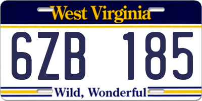 WV license plate 6ZB185