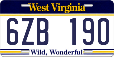 WV license plate 6ZB190