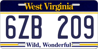 WV license plate 6ZB209