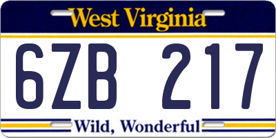 WV license plate 6ZB217