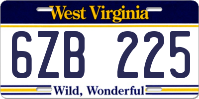 WV license plate 6ZB225