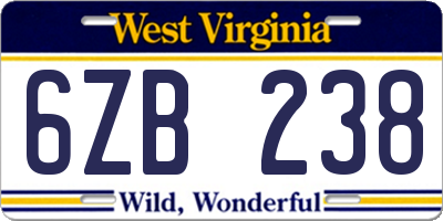 WV license plate 6ZB238