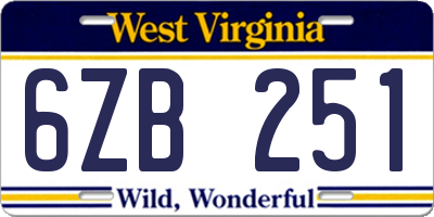 WV license plate 6ZB251