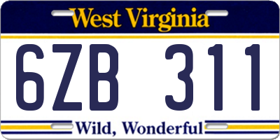 WV license plate 6ZB311