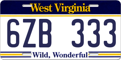 WV license plate 6ZB333