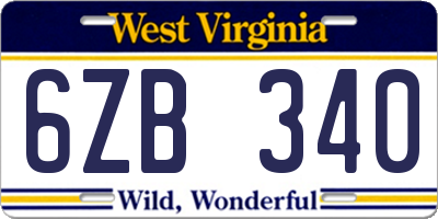 WV license plate 6ZB340