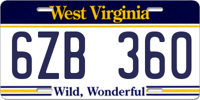 WV license plate 6ZB360