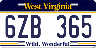 WV license plate 6ZB365