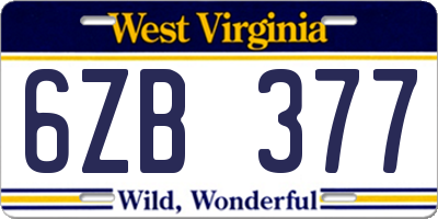WV license plate 6ZB377