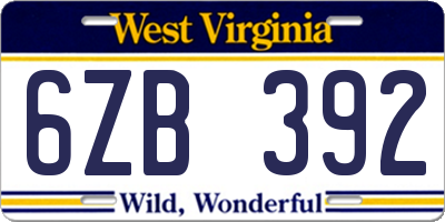WV license plate 6ZB392