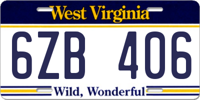 WV license plate 6ZB406
