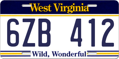 WV license plate 6ZB412