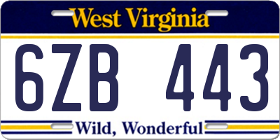 WV license plate 6ZB443