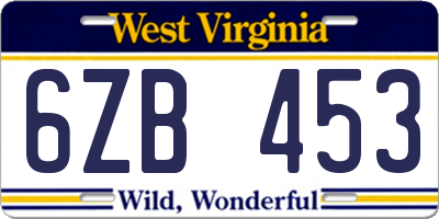 WV license plate 6ZB453