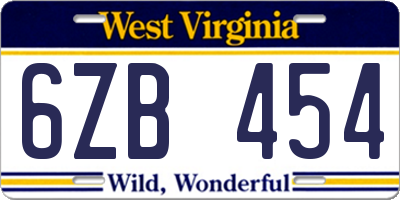WV license plate 6ZB454