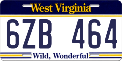 WV license plate 6ZB464