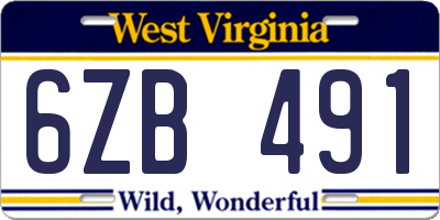 WV license plate 6ZB491