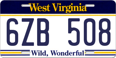 WV license plate 6ZB508