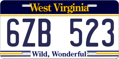 WV license plate 6ZB523