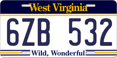 WV license plate 6ZB532