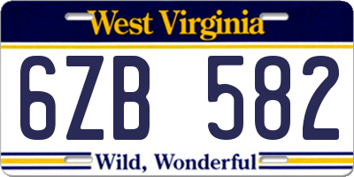 WV license plate 6ZB582