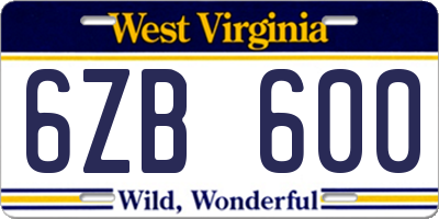 WV license plate 6ZB600