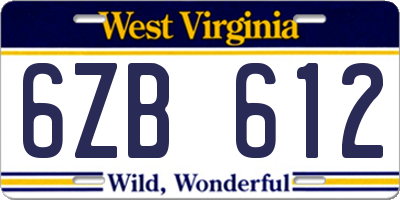 WV license plate 6ZB612