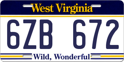 WV license plate 6ZB672