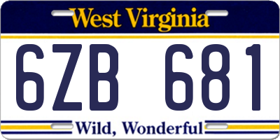 WV license plate 6ZB681