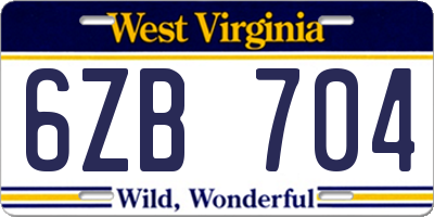 WV license plate 6ZB704