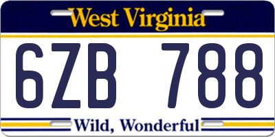 WV license plate 6ZB788