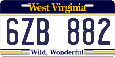 WV license plate 6ZB882