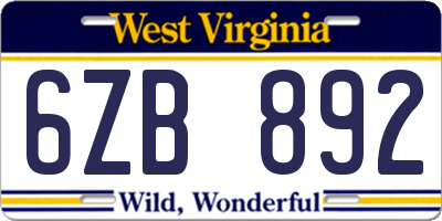 WV license plate 6ZB892
