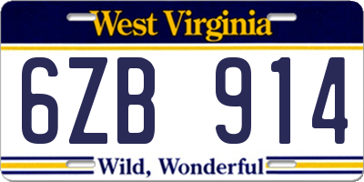 WV license plate 6ZB914