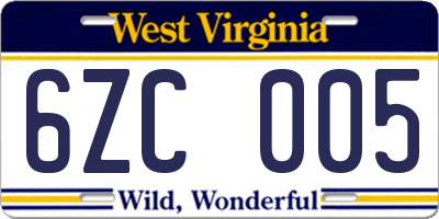 WV license plate 6ZC005