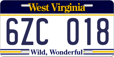 WV license plate 6ZC018