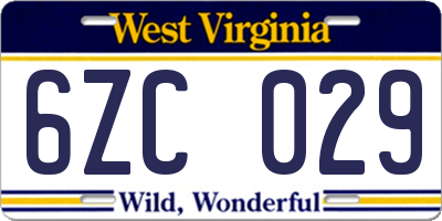 WV license plate 6ZC029