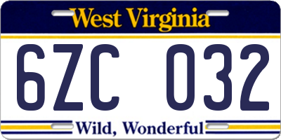 WV license plate 6ZC032