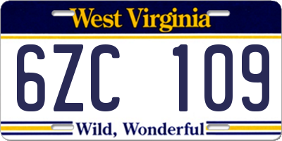 WV license plate 6ZC109