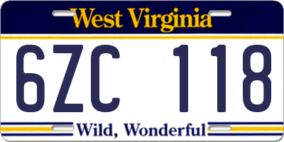 WV license plate 6ZC118