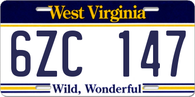 WV license plate 6ZC147