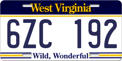 WV license plate 6ZC192