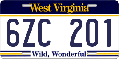 WV license plate 6ZC201